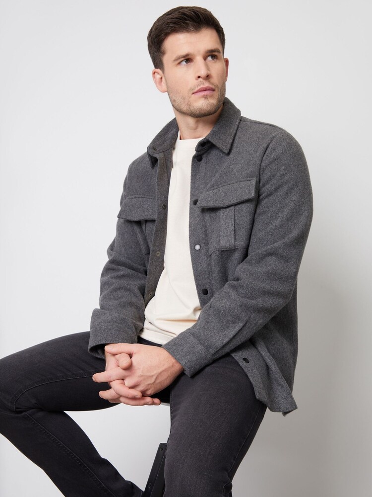 Threadbare Grey Brushed Overshirt Shacket - Image 1 of 4