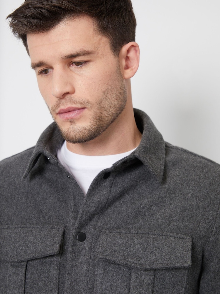 Threadbare Grey Brushed Overshirt Shacket - Image 4 of 4