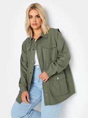 Yours Curve Green 100% Cotton Carpenter Twill Jacket - Image 1 of 4