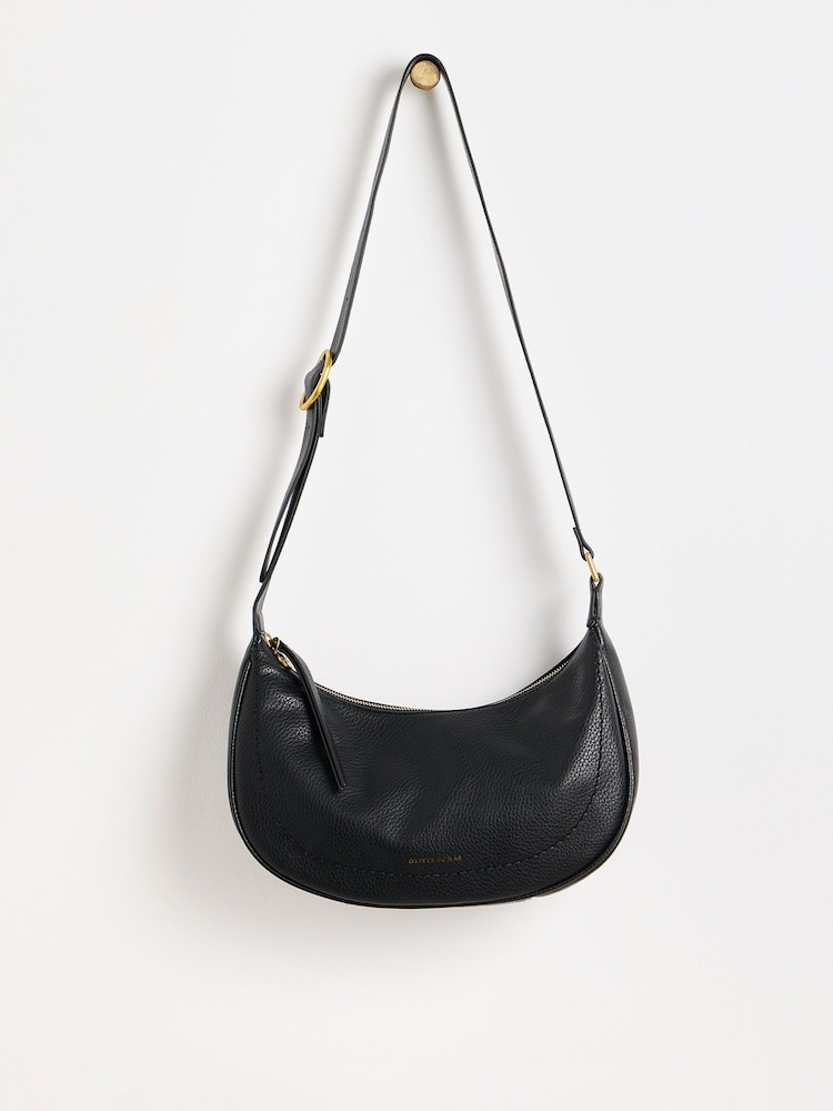 Oliver Bonas Black Curved Sling Ida Crossbody Bag - Image 2 of 8