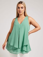 Yours Curve Green London Layered Sleeveless Blouse - Image 1 of 5