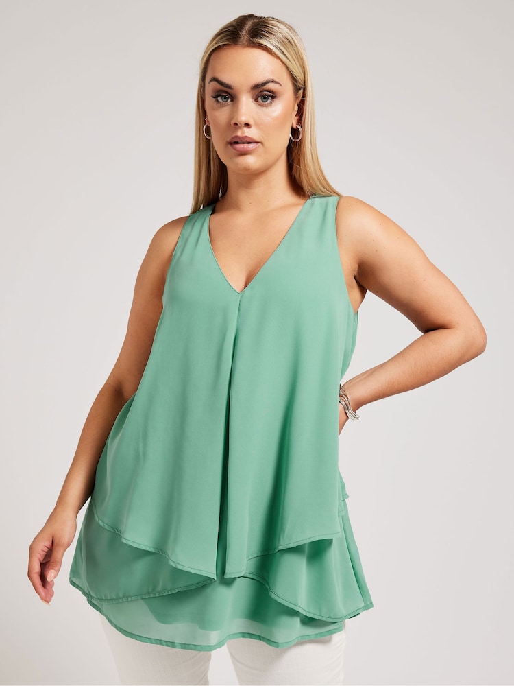 Yours Curve Green London Layered Sleeveless Blouse - Image 1 of 5