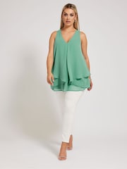 Yours Curve Green London Layered Sleeveless Blouse - Image 2 of 5