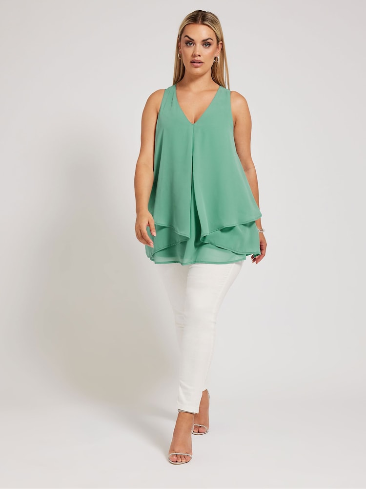 Yours Curve Green London Layered Sleeveless Blouse - Image 2 of 5