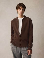 Rdečerjava/rjava - v standardnem kroju Cotton Rich Knit Zip-Through Debelejša srajca - Slika 1 iz 7
