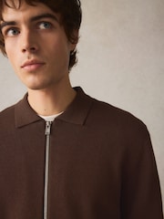 Rdečerjava/rjava - v standardnem kroju Cotton Rich Knit Zip-Through Debelejša srajca - Slika 4 iz 7