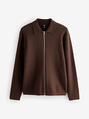 Rdečerjava/rjava - v standardnem kroju Cotton Rich Knit Zip-Through Debelejša srajca - Slika 5 iz 7