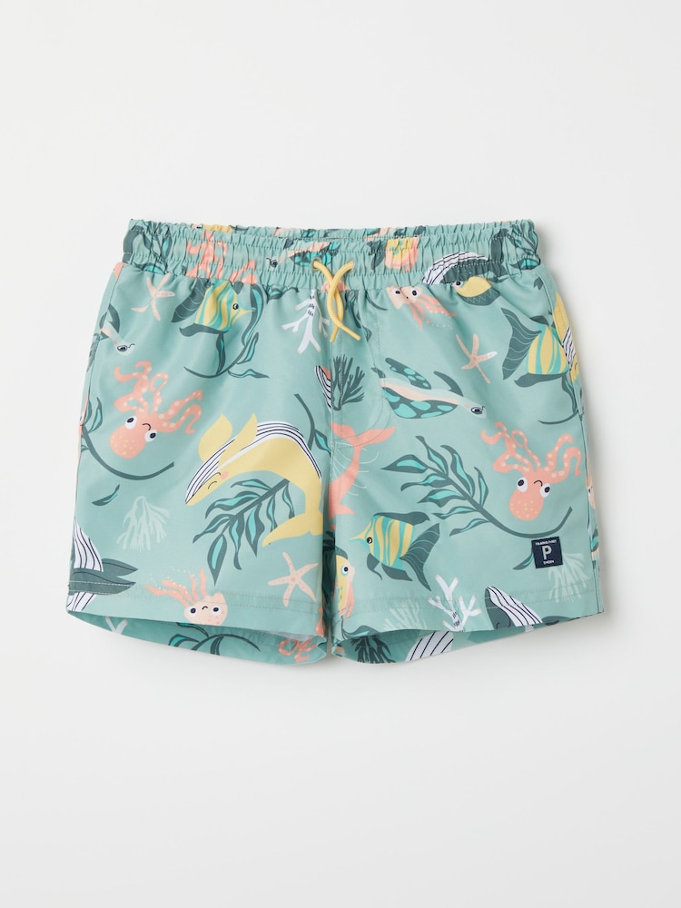 Polarn O. Pyret Blue Sealife Print Swim Shorts - Image 1 of 4 Polarn O. Pyret Blue Sealife Print Swim Shorts - Image 1 of 4