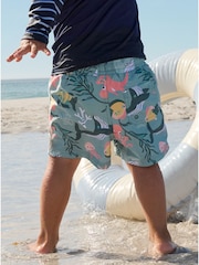 Polarn O. Pyret Blue Sealife Print Swim Shorts - Image 4 of 4