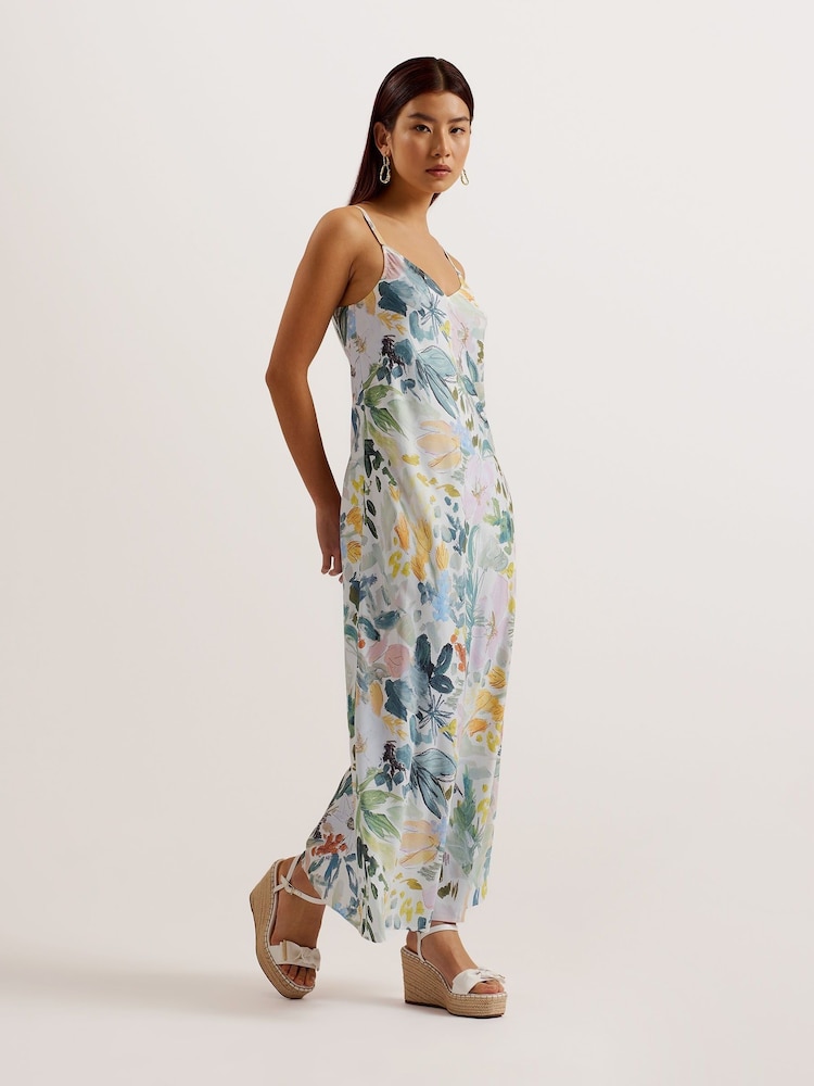 Ted Baker Cream Adamela Printed Slip Midi Dress - Image 1 of 5