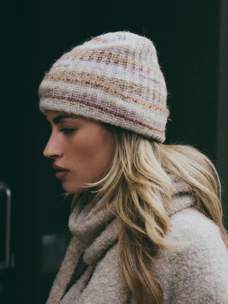 Ombre Stripe Knitted Beanie Hat - Image 1 of 6