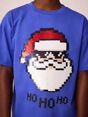 Cobalt Blue Santa Sequin Short Sleeve Christmas 100% Cotton T-Shirt (3-16yrs) - Image 4 of 9