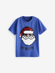 Cobalt Blue Santa Sequin Short Sleeve Christmas 100% Cotton T-Shirt (3-16yrs) - Image 5 of 9