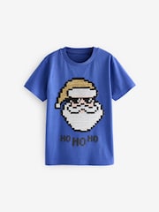 Cobalt Blue Santa Sequin Short Sleeve Christmas 100% Cotton T-Shirt (3-16yrs) - Image 6 of 9