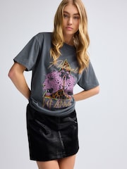Charcoal Grey Longline Animal Print Def Leppard Band Graphic 100% Cotton T-Shirt - Image 1 of 6