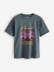 Charcoal Grey Longline Animal Print Def Leppard Band Graphic 100% Cotton T-Shirt - Image 5 of 6