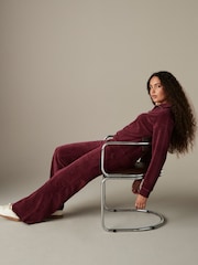 Burgundy Red Velvet Soft Touch Jersey Quarter Zip Co-Ord Sweatshirt - Image 2 of 8