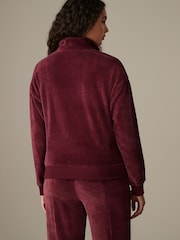 Burgundy Red Velvet Soft Touch Jersey Quarter Zip Co-Ord Sweatshirt - Image 4 of 8