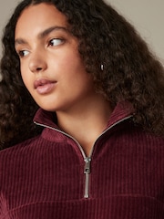 Burgundy Red Velvet Soft Touch Jersey Quarter Zip Co-Ord Sweatshirt - Image 5 of 8