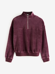 Burgundy Red Velvet Soft Touch Jersey Quarter Zip Co-Ord Sweatshirt - Image 6 of 8