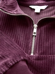 Burgundy Red Velvet Soft Touch Jersey Quarter Zip Co-Ord Sweatshirt - Image 7 of 8