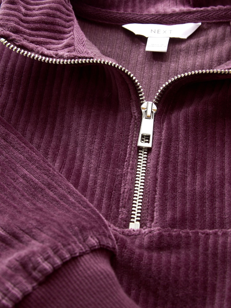 Burgundy Red Velvet Soft Touch Jersey Quarter Zip Co-Ord Sweatshirt - Image 7 of 8