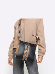 River Island Black Webbing Front Messenger Crossbody Bag - Image 1 of 5