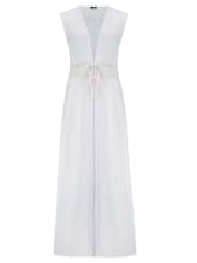 Pour Moi White Viscose Crinkle Crochet Insert Beach Kimono - Image 3 of 4