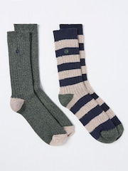 FatFace Nathan Khaki Green Socks 2 Pack - Image 1 of 2
