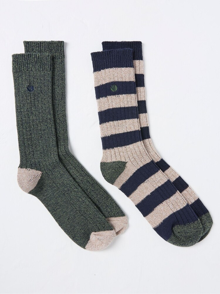 FatFace Nathan Khaki Green Socks 2 Pack - Image 1 of 2