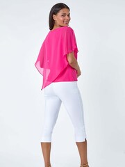 Roman Pink Asymmetric Cold Shoulder Stretch Top - Image 3 of 5