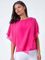 Roman Pink Asymmetric Cold Shoulder Stretch Top - Image 4 of 5