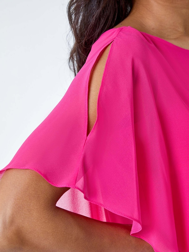 Roman Pink Asymmetric Cold Shoulder Stretch Top - Image 5 of 5