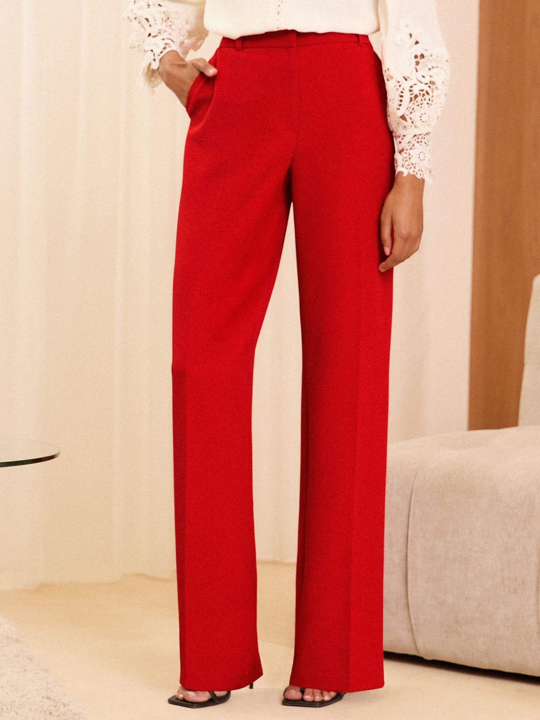 Buy Love Roses Red High Waist Wide Leg Tailored Trousers from Next Ireland