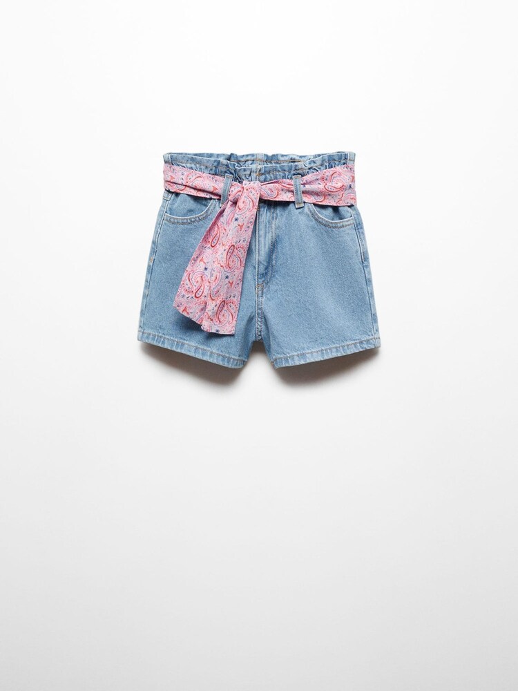 Mango Blue 100% Cotton Paperbag Shorts With Belt - Image 2 of 4