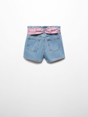 Mango Blue 100% Cotton Paperbag Shorts With Belt - Image 3 of 4