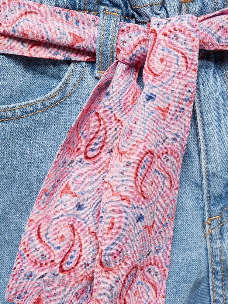 Mango Blue 100% Cotton Paperbag Shorts With Belt - Image 4 of 4