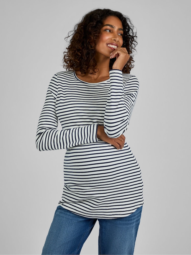 JoJo Maman Bébé Ecru Cream & Black Stripe Ribbed Jersey Maternity & Nursing Top - Image 1 of 4