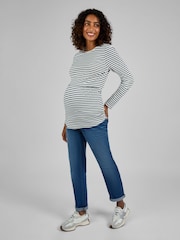 JoJo Maman Bébé Ecru Cream & Black Stripe Ribbed Jersey Maternity & Nursing Top - Image 3 of 4