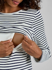 JoJo Maman Bébé Ecru Cream & Black Stripe Ribbed Jersey Maternity & Nursing Top - Image 4 of 4