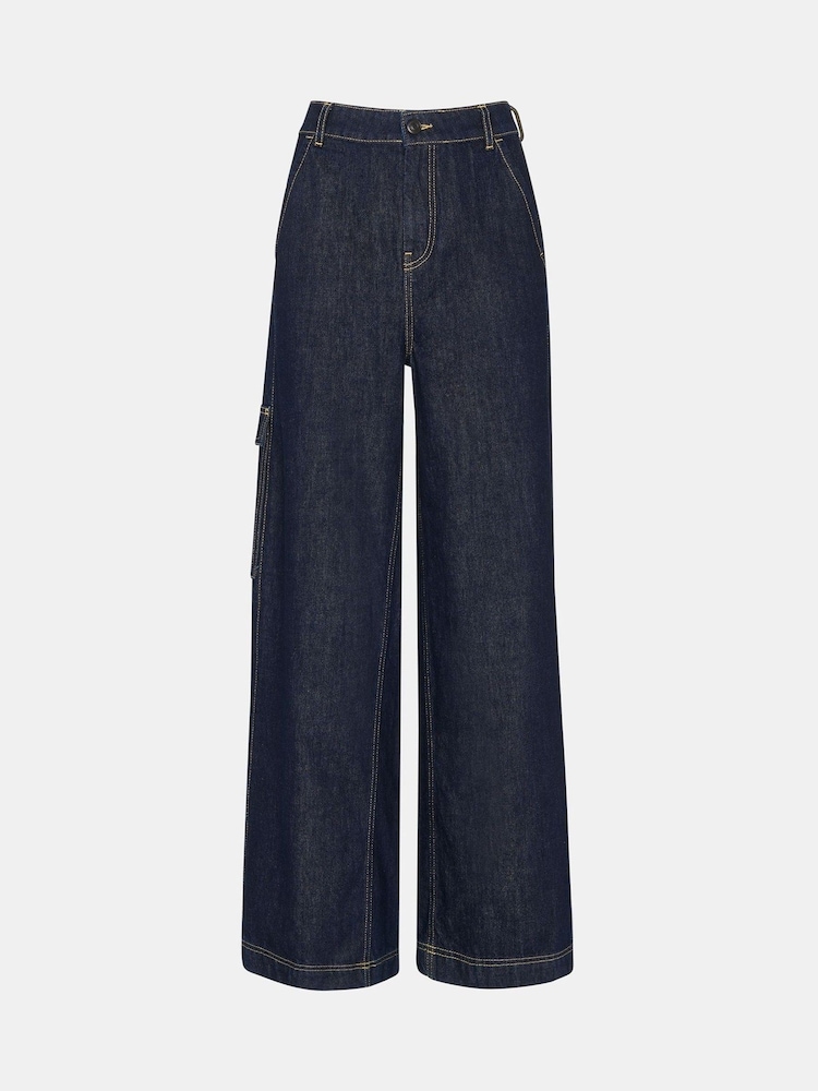 Whistles Blue Wide Leg Cargo Jeans - Image 5 of 5