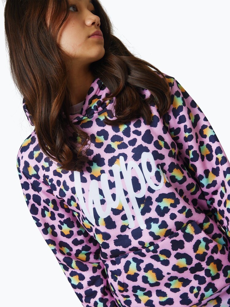 Hype. Girls Purple Multi Disco Leopard Print Hoodie - Image 2 of 4