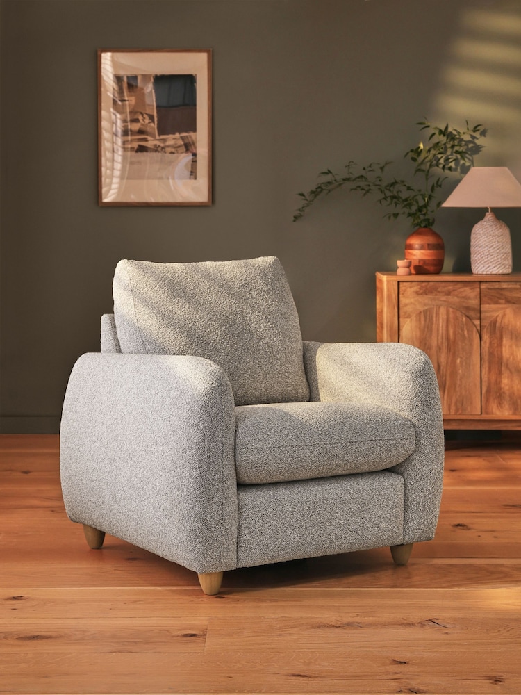 Casual Boucle Light Grey Lennox Arm Chair - Image 1 of 7