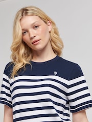 U.S. Polo Assn. Blue Womens Regular Fit Stripe 100% Cotton T-Shirt - Image 2 of 8