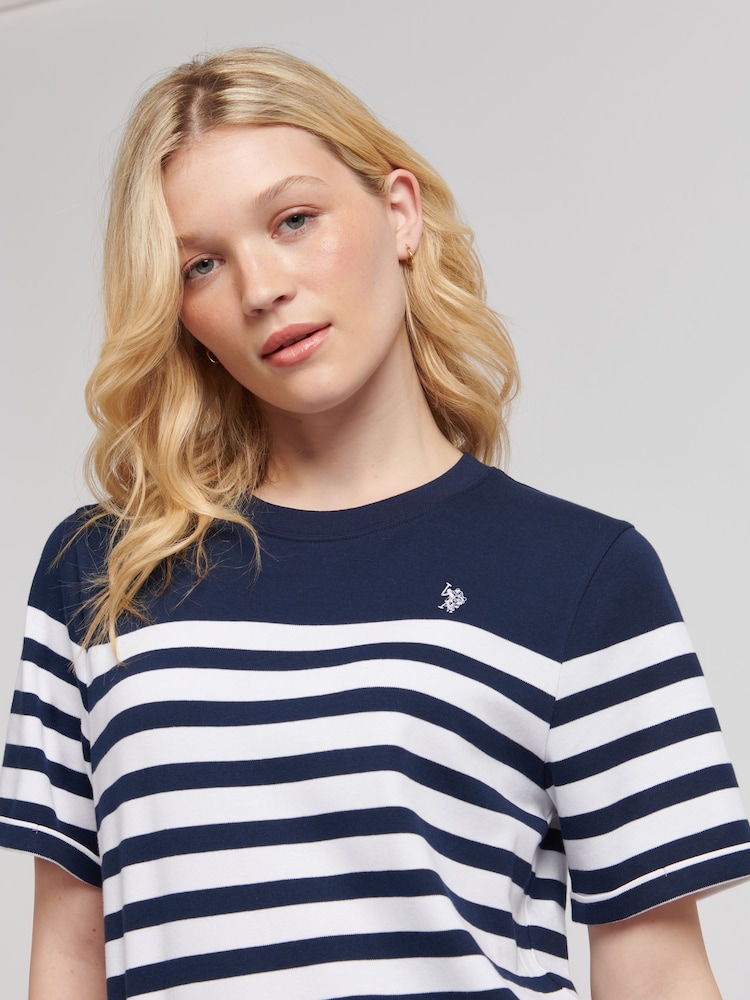U.S. Polo Assn. Blue Womens Regular Fit Stripe 100% Cotton T-Shirt - Image 2 of 8