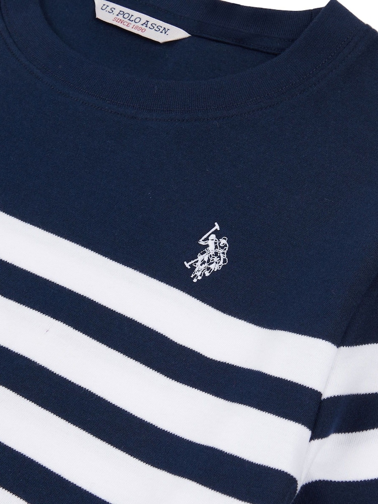 U.S. Polo Assn. Blue Womens Regular Fit Stripe 100% Cotton T-Shirt - Image 8 of 8