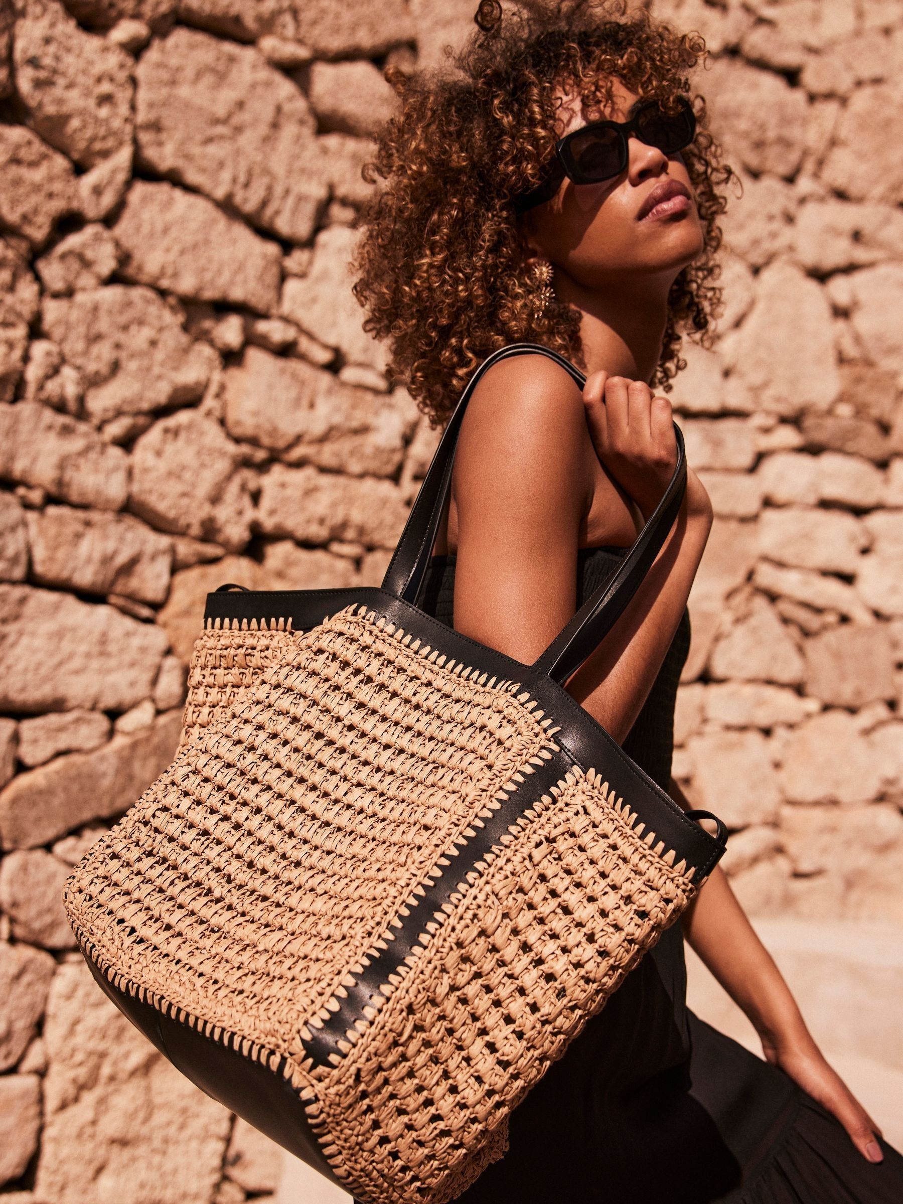 Buy Mint Velvet Black Woven Tote Bag from Next Ireland