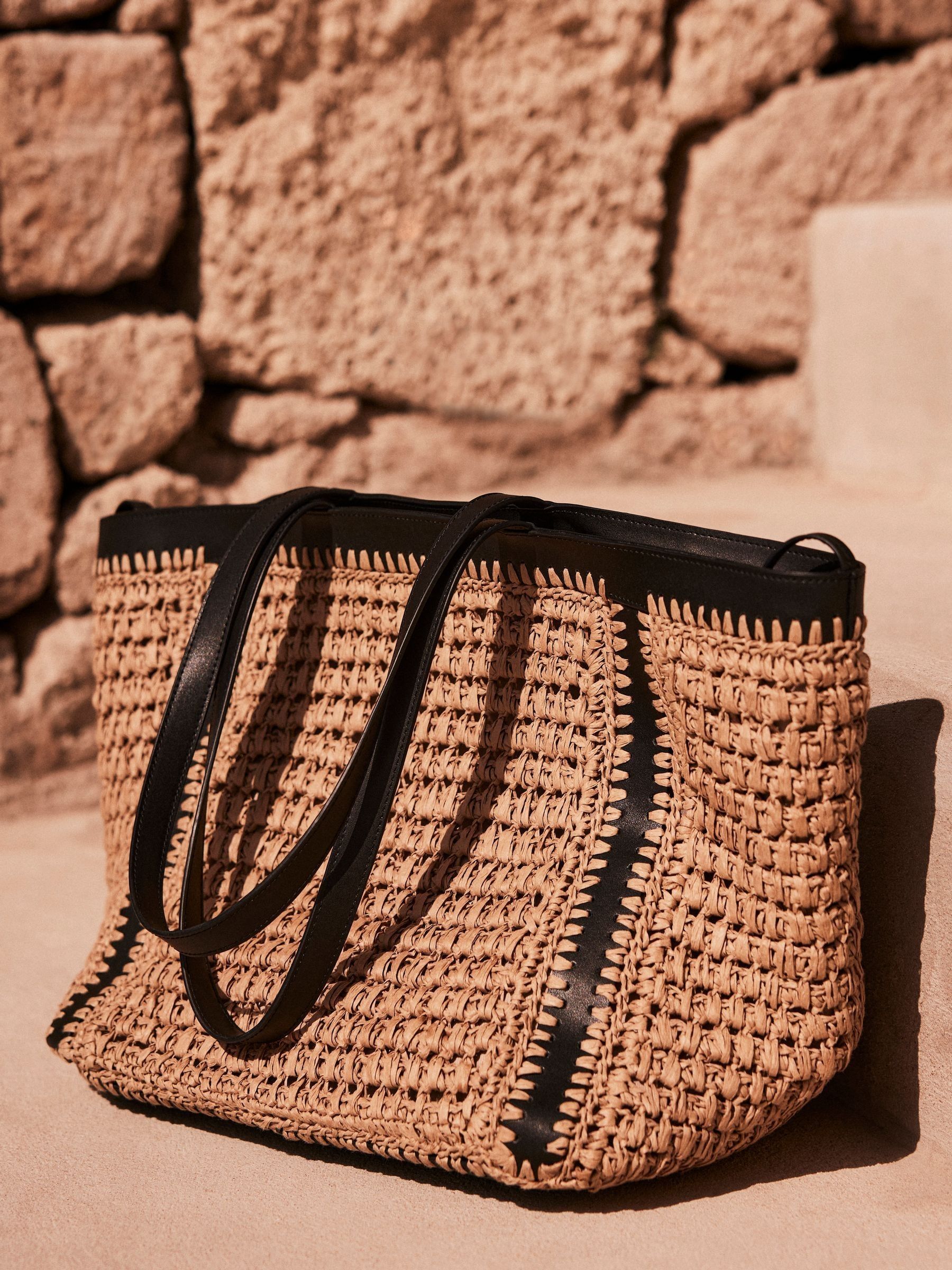 Mint Velvet Black Woven Tote Bag