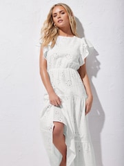 PixieGirl Petite 100% Cotton Frill Sleeve Embrodiered Maxi Dress - Bild 1 von 6