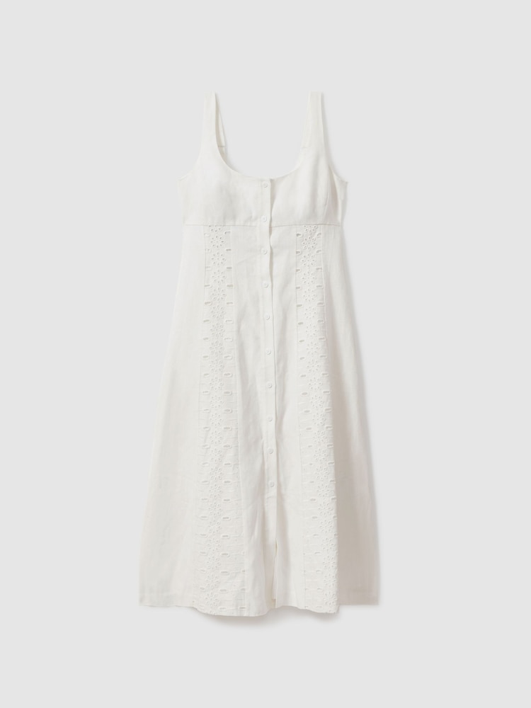 Reiss Ivory Clarice Petite Linen Broderie Midi Dress - Image 2 of 6